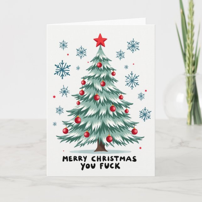 Tarjeta divertida de Navidad con árbol jurador (Anverso)
