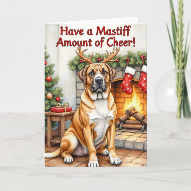 Tarjeta divertida de Navidad con Bullmastiff (Anverso)
