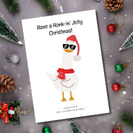 Tarjeta divertida de Navidad con ganso lindo en so