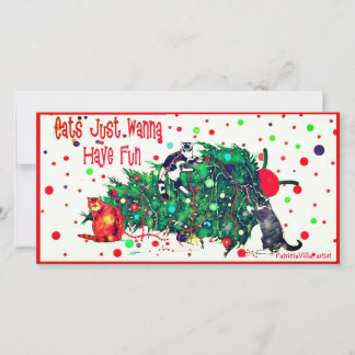 Tarjeta divertida de Navidad con gatos destrozando