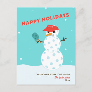 Tarjeta divertida de Navidad con hombre de nieve d