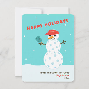 Tarjeta divertida de Navidad con hombre de nieve d