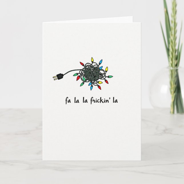 Tarjeta divertida de Navidad con luces enredadas F (Anverso)