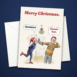 Tarjeta divertida de Navidad con muérdago para una