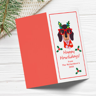Tarjeta divertida de Navidad con perro aullando Ta