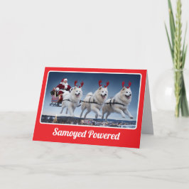 Tarjeta divertida de Navidad con perro Samoyed