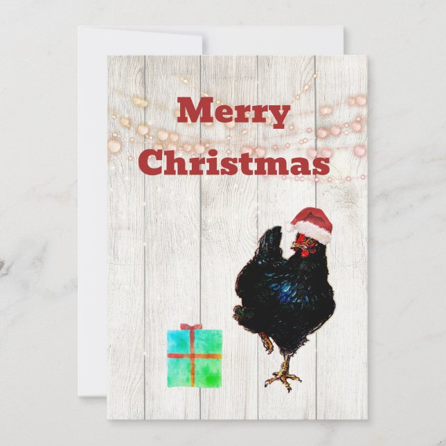 Tarjeta divertida de Navidad con pollo para las fi (Anverso)