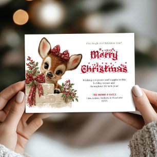 Tarjeta divertida de Navidad con reno curioso