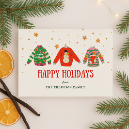 Tarjeta divertida de Navidad con suéter feo para l