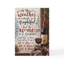 Tarjeta divertida de Navidad con vino Deja que flu