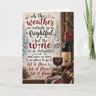 Tarjeta divertida de Navidad con vino Deja que flu