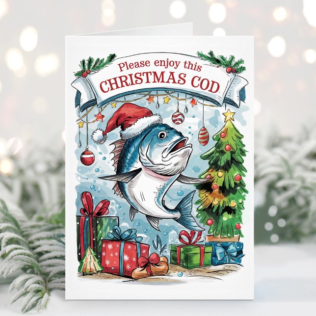 Tarjeta divertida de Navidad de bacalao de pesca (Subido por el creador)