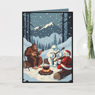 Tarjeta divertida de Navidad de Bigfoot, el Yeti y