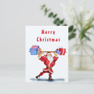 Tarjeta divertida de Navidad de culturismo Santa F