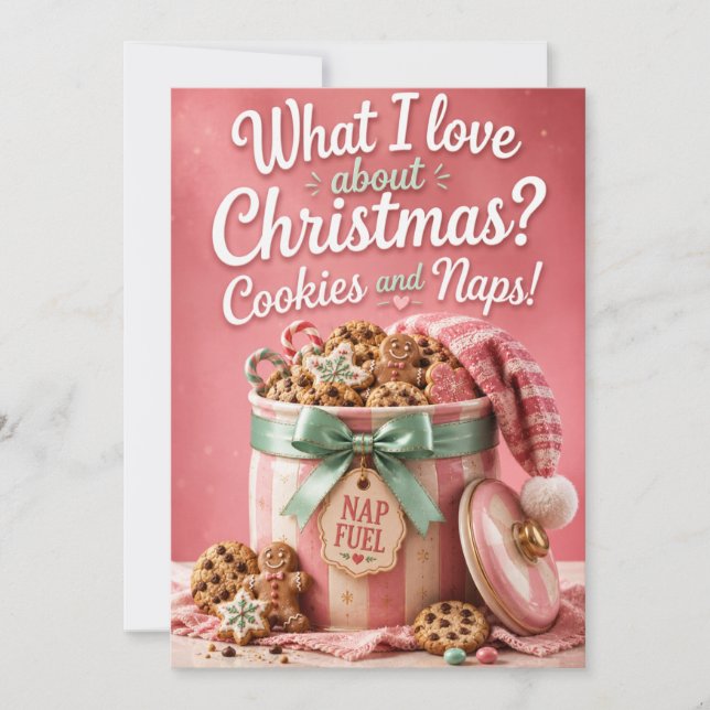 Tarjeta divertida de Navidad de dulces y mimos (Anverso)