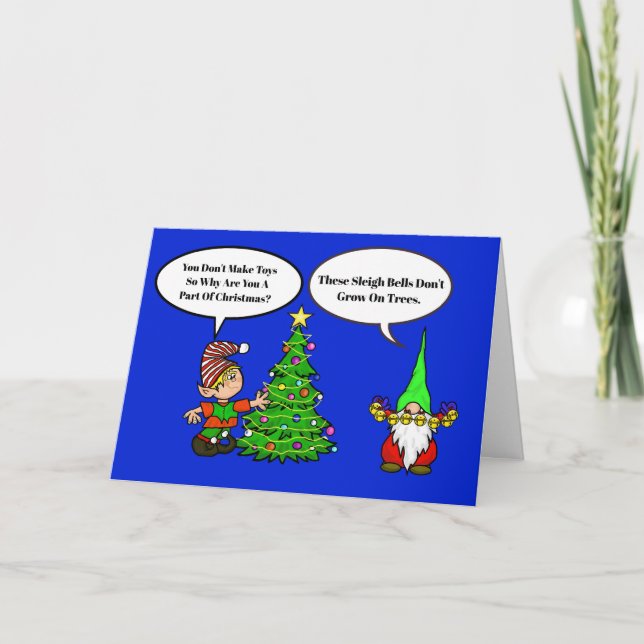 Tarjeta divertida de Navidad de elfo y gnomo (Anverso)