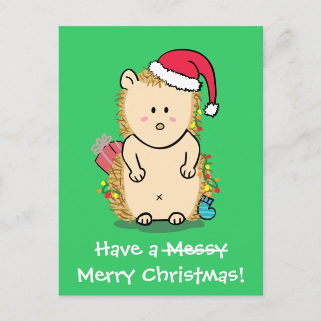 Tarjeta divertida de Navidad de erizo (Anverso)
