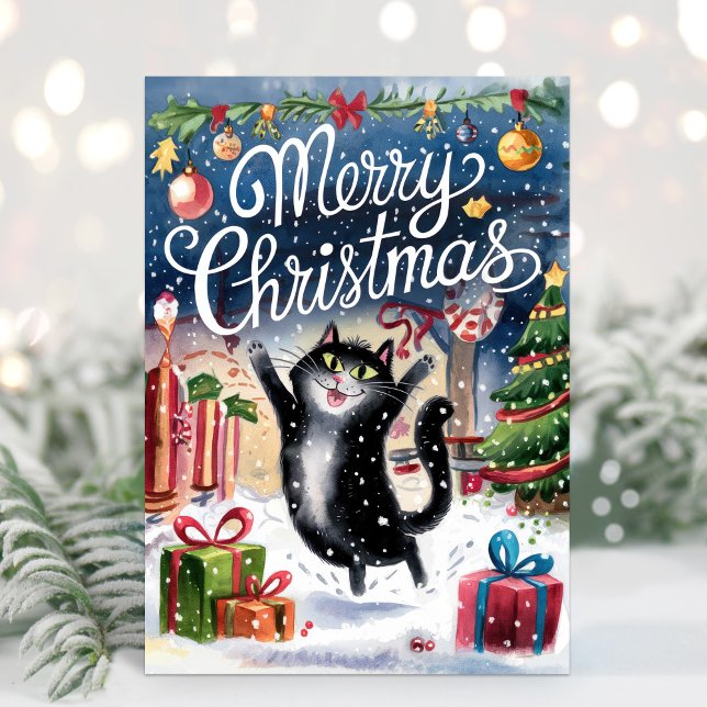 Tarjeta divertida de Navidad de gato negro a la ac (Subido por el creador)