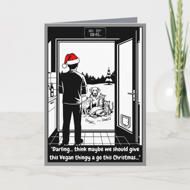 Tarjeta divertida de Navidad de gatos y perros (Anverso)