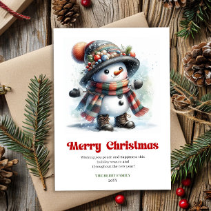 Tarjeta divertida de Navidad de muñeco de nieve cl
