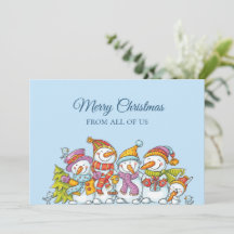 Tarjeta divertida de Navidad de muñecos de nieve