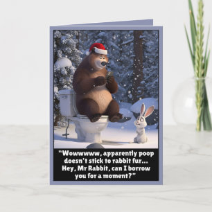 Tarjeta divertida de Navidad de oso y conejo