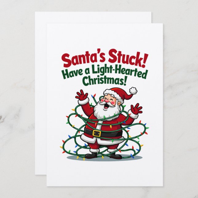 Tarjeta divertida de Navidad de Papá Noel Atascado (Anverso / Reverso)
