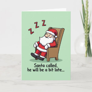 Tarjeta divertida de Navidad de Papá Noel durmiend