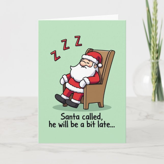 Tarjeta divertida de Navidad de Papá Noel durmiend (Anverso)