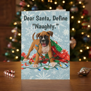Tarjeta divertida de Navidad de perro Boxer