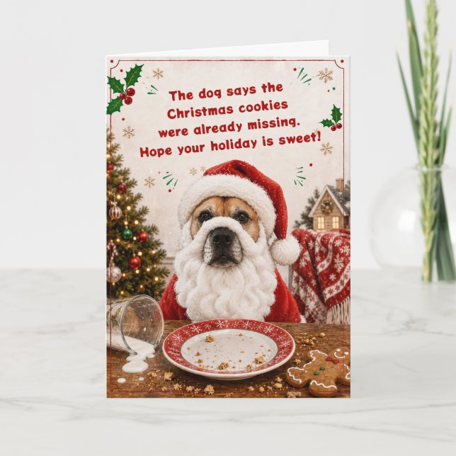 Tarjeta divertida de Navidad de perro de Santa | F (Anverso)