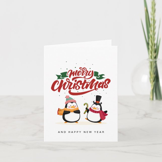 Tarjeta divertida de Navidad de pingüino, Feliz Na (Anverso)