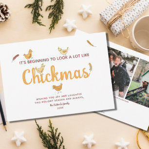Tarjeta divertida de Navidad de pollo con dos foto