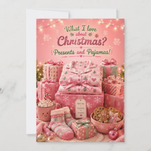 Tarjeta divertida de Navidad de regalos y pijamas