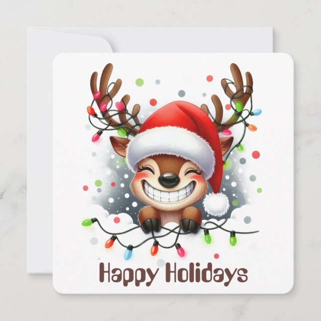 Tarjeta divertida de Navidad de Reno (Anverso)