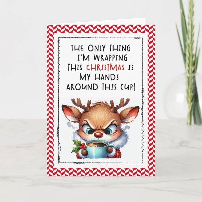 Tarjeta divertida de Navidad de Reno gruñón (Anverso)
