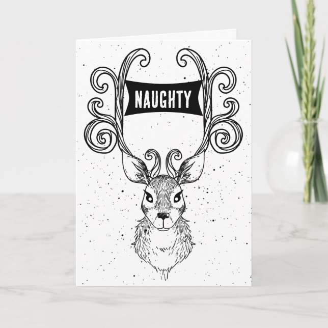 Tarjeta divertida de Navidad de Reno travieso (Anverso)