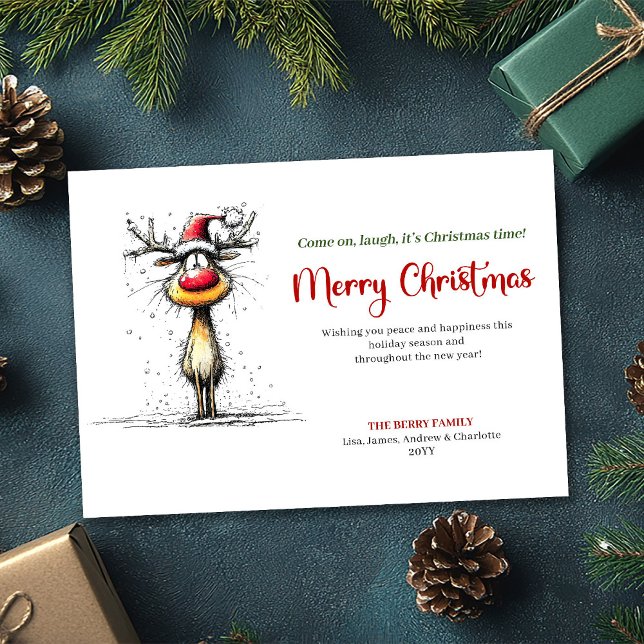 Tarjeta divertida de Navidad de reno trendy (Trendy Funny Reindeer Christmas Greeting Card)