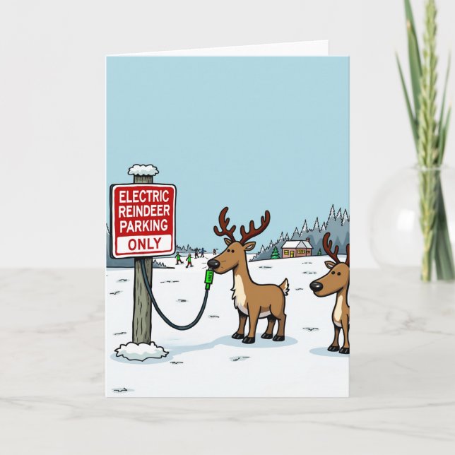 Tarjeta divertida de Navidad de renos eléctricos (Anverso)