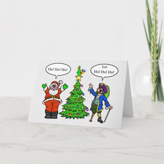 Tarjeta divertida de Navidad de Santa y Pirata ¡Ja (Anverso)