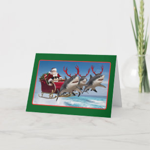 Tarjeta divertida de Navidad de tiburón festivo