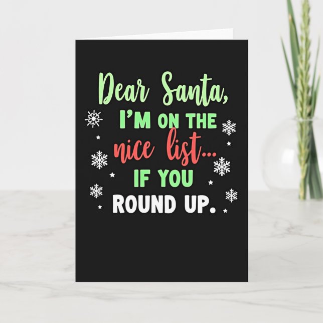 Tarjeta divertida de Navidad Dear Santa en la list (Anverso)