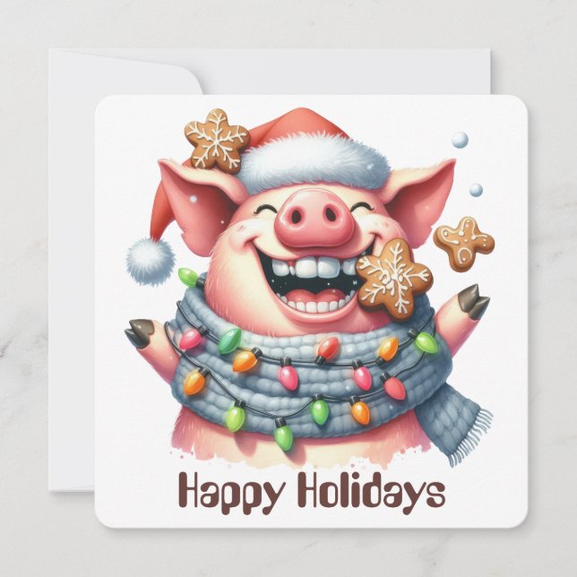 Tarjeta divertida de Navidad del cerdo (Anverso)
