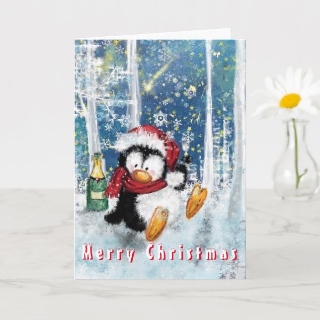 Tarjeta divertida de Navidad del pingüino de la fi (Planta pequeña)