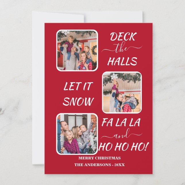 Tarjeta divertida de Navidad en rojo y blanco con  (Anverso)