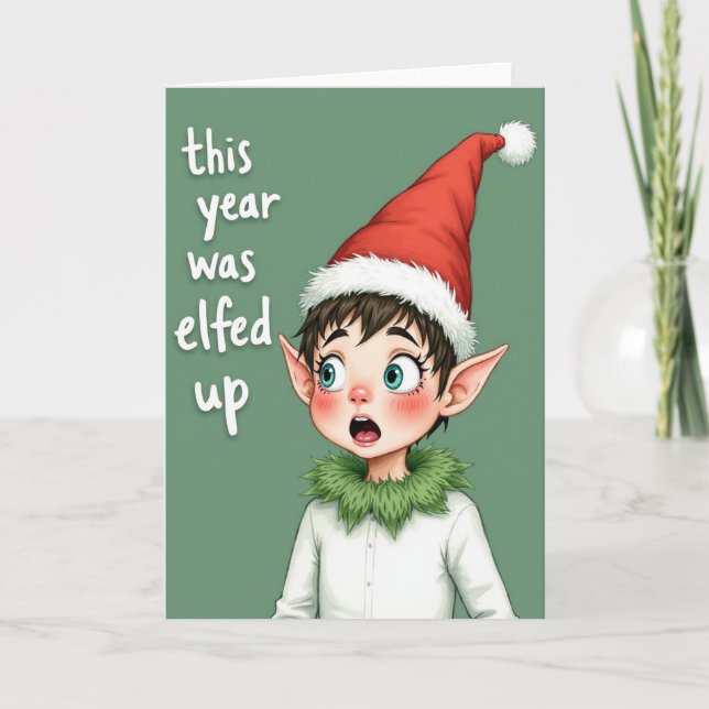 Tarjeta divertida de Navidad: Este año estuvo embr (Anverso)