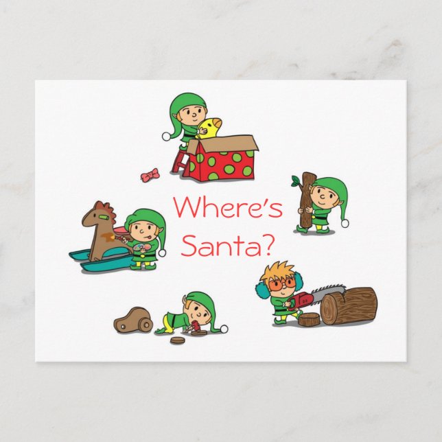 Tarjeta divertida de Navidad Los duendes ocupados  (Anverso)