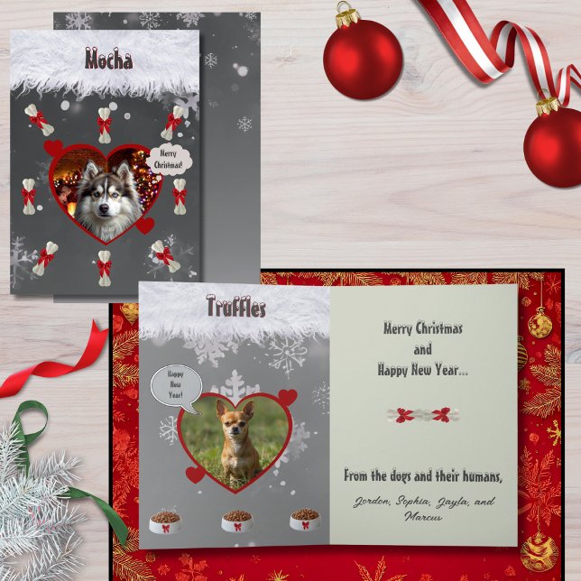 Tarjeta divertida de Navidad para amantes de los p (Funny "Merry Christmas from the dogs and their humans" dog lovers cards with your photos and message)