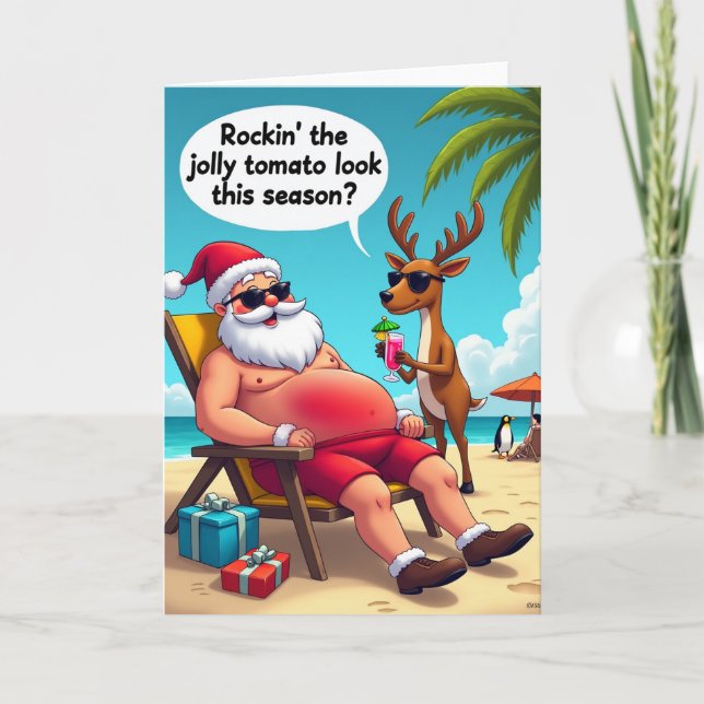 Tarjeta divertida de Navidad para el día de playa  (Anverso)