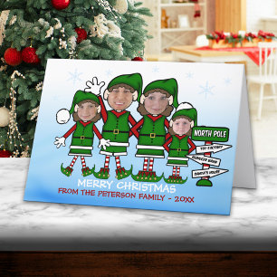 Tarjeta divertida de Navidad para familia de cuatr